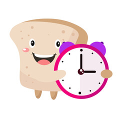 vector cute bread holding alarm clock cartoon vector icon illustration