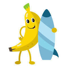 Vector cute banana with surfboard vector illustration
