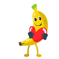 Vector cute banana hugging heart vector illustration