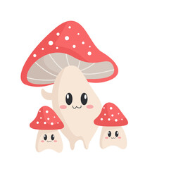 Vector cute cartoon  little families of mushrooms illustration