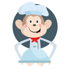 vector monkey chef mascot logo cartoon cute creative kawaii