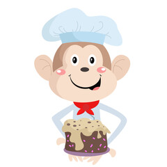 vector monkey chef mascot logo cartoon cute creative kawaii