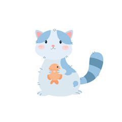 vector cute cat hugging fish cartoon icon illustration