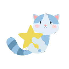 vector cute cat hugging star cartoon vector icon illustration