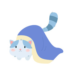 vector cute cat sleeping with blanket