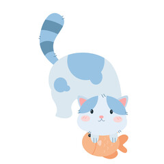 vector cute cat playing fish cartoon vector icon illustration