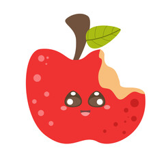 vector cute apple with bite marks character illustration
