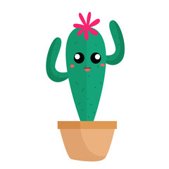 vector cute cactus in pot cartoon vector icon illustration nature object icon