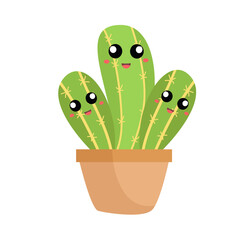 vector cute cactus in pot cartoon vector icon illustration nature object icon