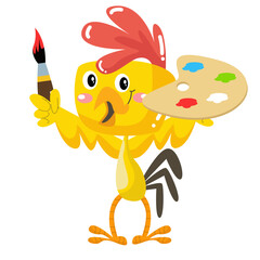 vector cute chick painter cartoon vector icon illustration