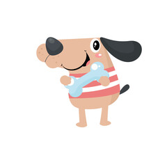 vector cute dog holding bones cartoon vector icon illustration