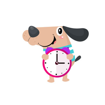 vector cute dog with alarm clock cartoon vector icon illustration