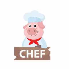 vector cute pig chef  cartoon vector icon illustration