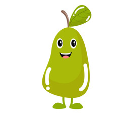 vector green pear with happy face