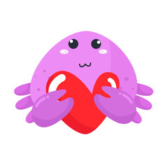 vector smiling cartoon purple crab holding red heart