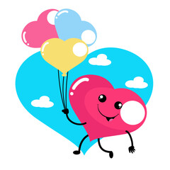 Vector cute heart  boxing character cartoon icon illustration.