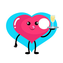 Vector cute heart  waitress character cartoon icon illustration.