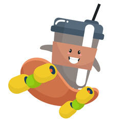 Vector cute funny coffee skateboarding