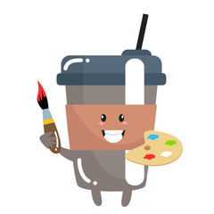 Vector cute funny coffee with painting tools