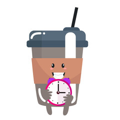 Vector cute funny coffee with alarm clock
