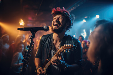 Thrill of a live music performance, embodying the love for music and the energy of live entertainment within a lively lifestyle. Generative Ai.