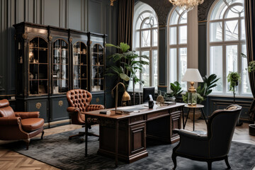 Fototapeta na wymiar Timeless Elegance: A Captivating Glimpse into a Traditional-style Office Interior