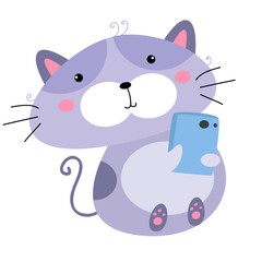 Vector cute cat playing handphone cartoon vector icons illustration
