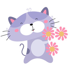 vector cute cat character in happines with flowers