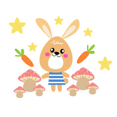 vector cute rabbit thumbs up with carrot cartoon vector icon illustration