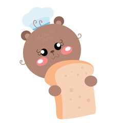 ector cute bear chef  holding white bread