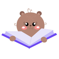 Vector cute bear reading book cartoon illustration