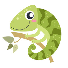 vector cute chameleon hanging on tree vector icon illustration animal 