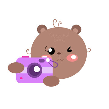 Vector cute teddy bear with a camera