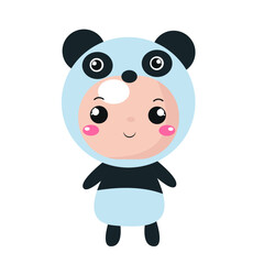 Happy child is wearing panda bear animal costumes 