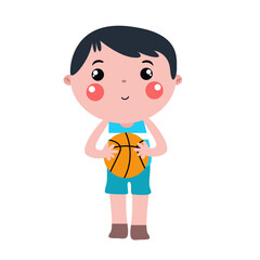 Cute youngboy cartoon character holding basketball