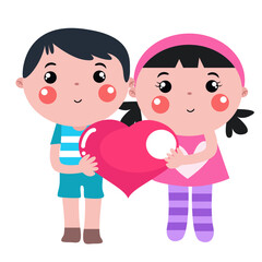 Lovers couple holding read heart together, happy valentine, cartoon character illustration