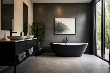 Elegantly Modern: A Contemporary Bathroom Showcasing a Sleek Black and White Design