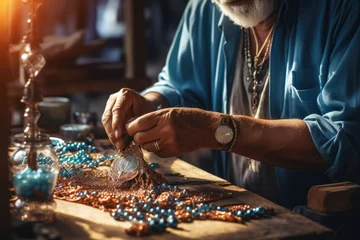 Abwaschbare Fototapete Alte Türen A close-up photograph focuses on a person's hands crafting jewelry, symbolizing the artisanal and craft labor that adds beauty to life on Labor Day. Generative Ai.