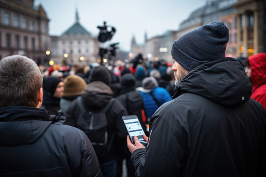 Person Addressing A Crowd During A Human Rights Demonstration, Illustrating The Connection Between Democracy And Protecting Fundamental Rights. Generative Ai.