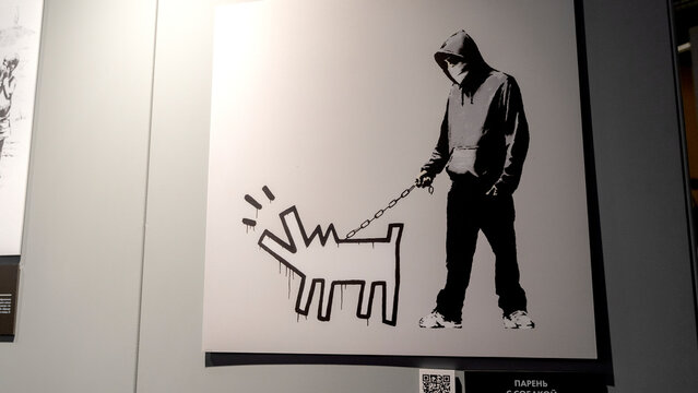 Moscow, Russia, September 02, 2022: Banksy Exhibition in Moscow