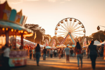 Local fair or carnival organized for Labor Day, where families and friends come together to enjoy rides, games, and festivities. Generative Ai. - obrazy, fototapety, plakaty