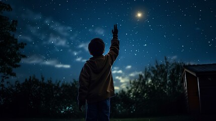 Fototapeta na wymiar a boy standing under the night sky