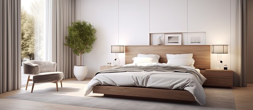 Modern bedroom interior rendered in .