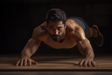 A person practices a primal push-up variation that incorporates twisting and reaching movements for enhanced functional strength. Generative Ai.