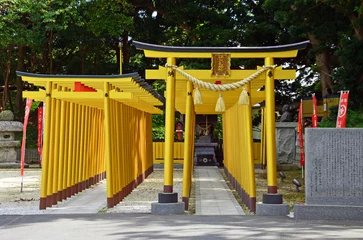 Tuinposter Yellow torii gates at Hoshiimo Shrine in Ibaraki Prefecture, Japan  © suronin