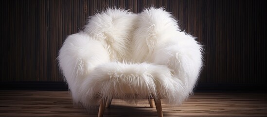 Chair with fluffy, white cushion.