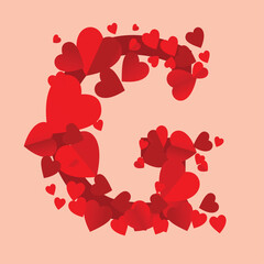 Vector G red hearts alphabet on a white background