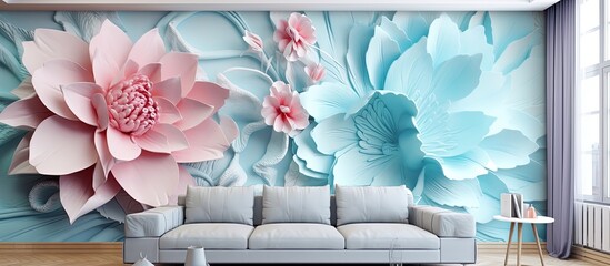 High-quality floral wallpaper for living room decor. - obrazy, fototapety, plakaty