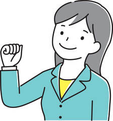 ガッツポーズをするスーツ姿の女性