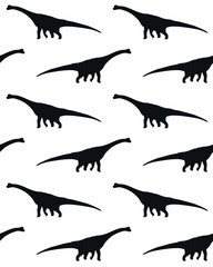 Vector seamless pattern of hand drawn flat diplodocus dinosaur silhouette isolated on white background